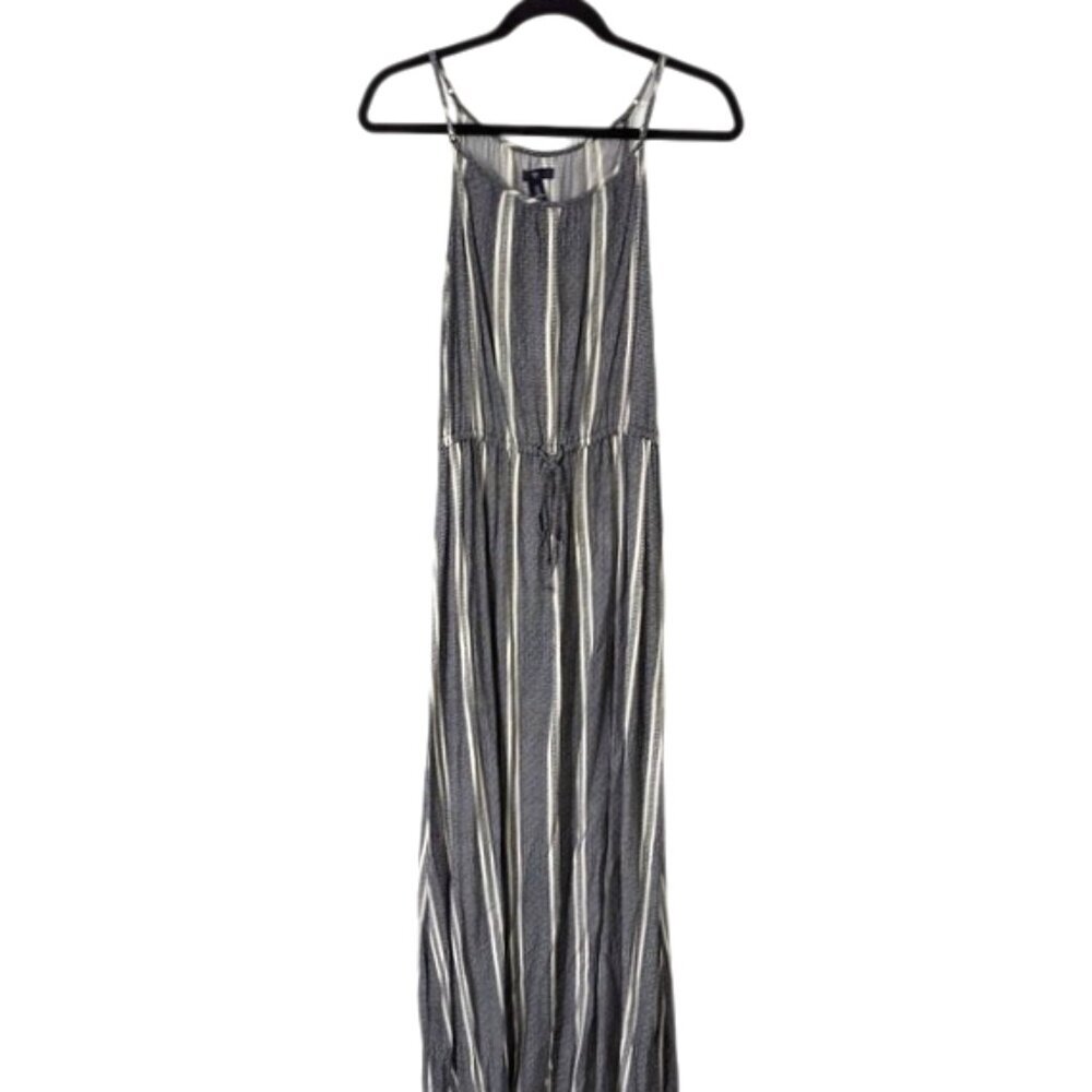 Like New GAP Maxi Dress Sleeveless Drawstring Waist Striped Black White‎ Size M